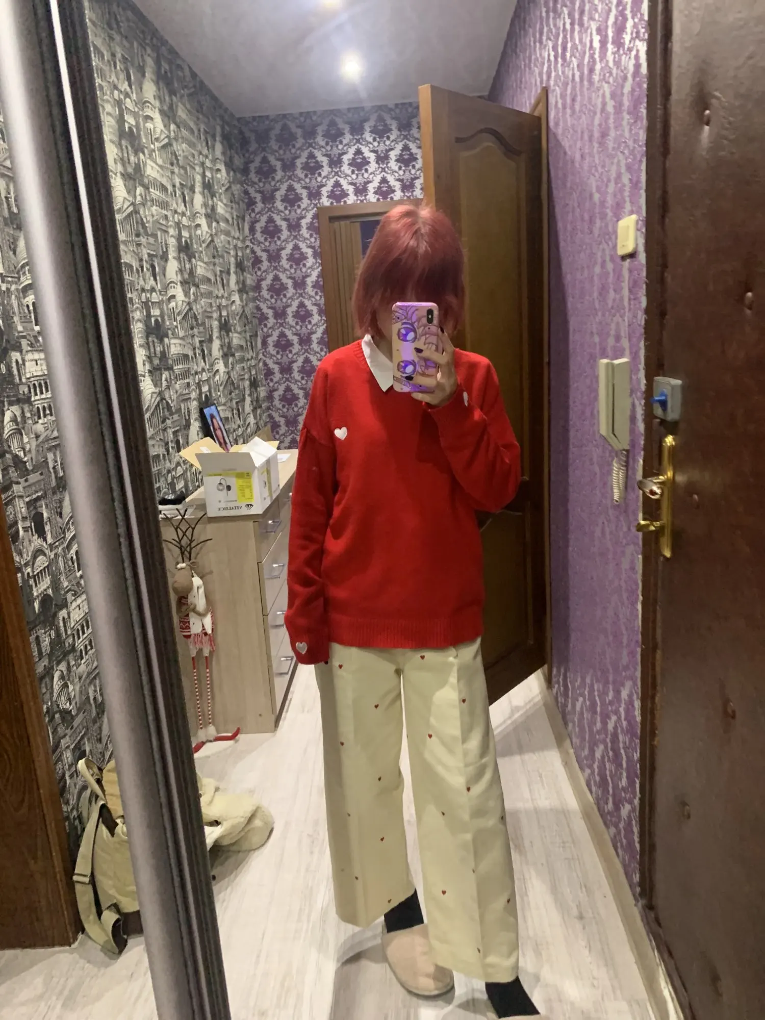 Korean Style Women Sports Pants Cute Wide Leg Pants Fashion Love Print Jokers Trousers Female photo review