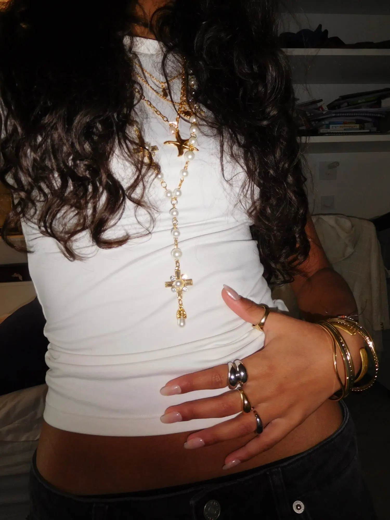 Vintage Lady Camellia Pearls Flower Long Necklace Chain photo review