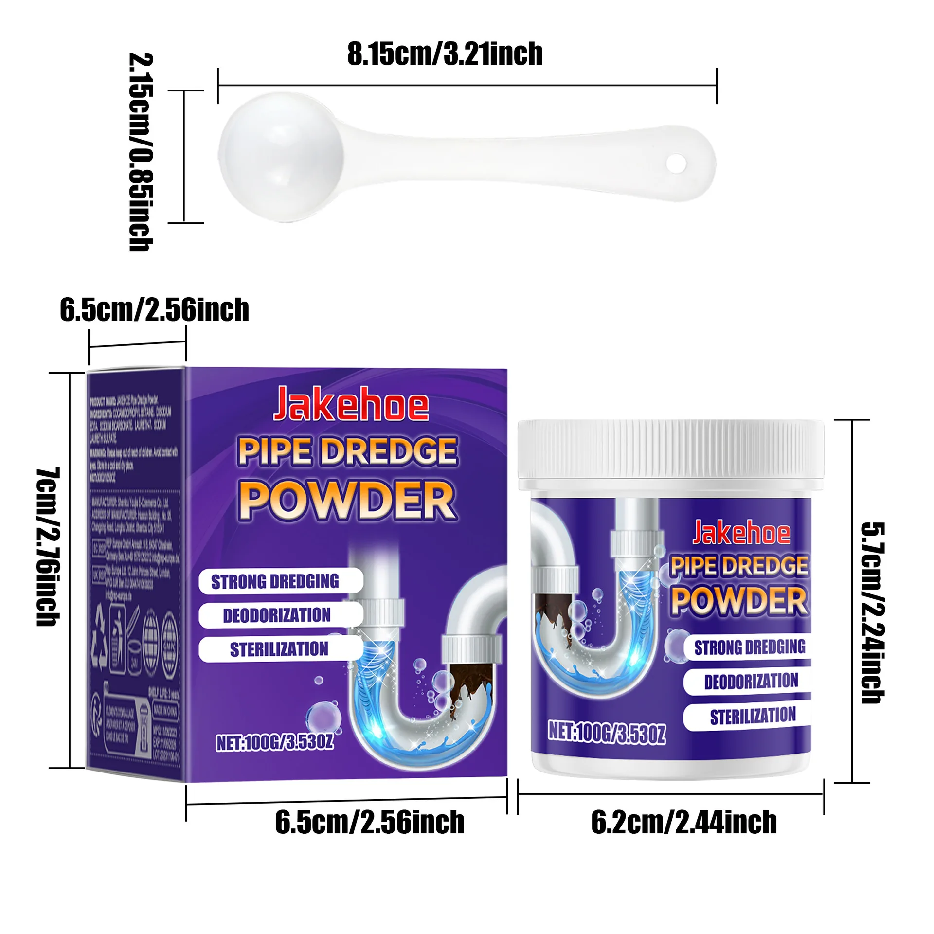 Jakehoe 100g Pipeline Cleaning Powder Kitchen Bathroom Drainage Cleaning Blockage Deodorization Pipe Unclogger Sink Drain Powder