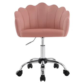 WOLTU Velvet Swivel Dressing Chair Ergonomic Desk Chair with Petal Backrest Wheels Height Adjustable Shell Armchair