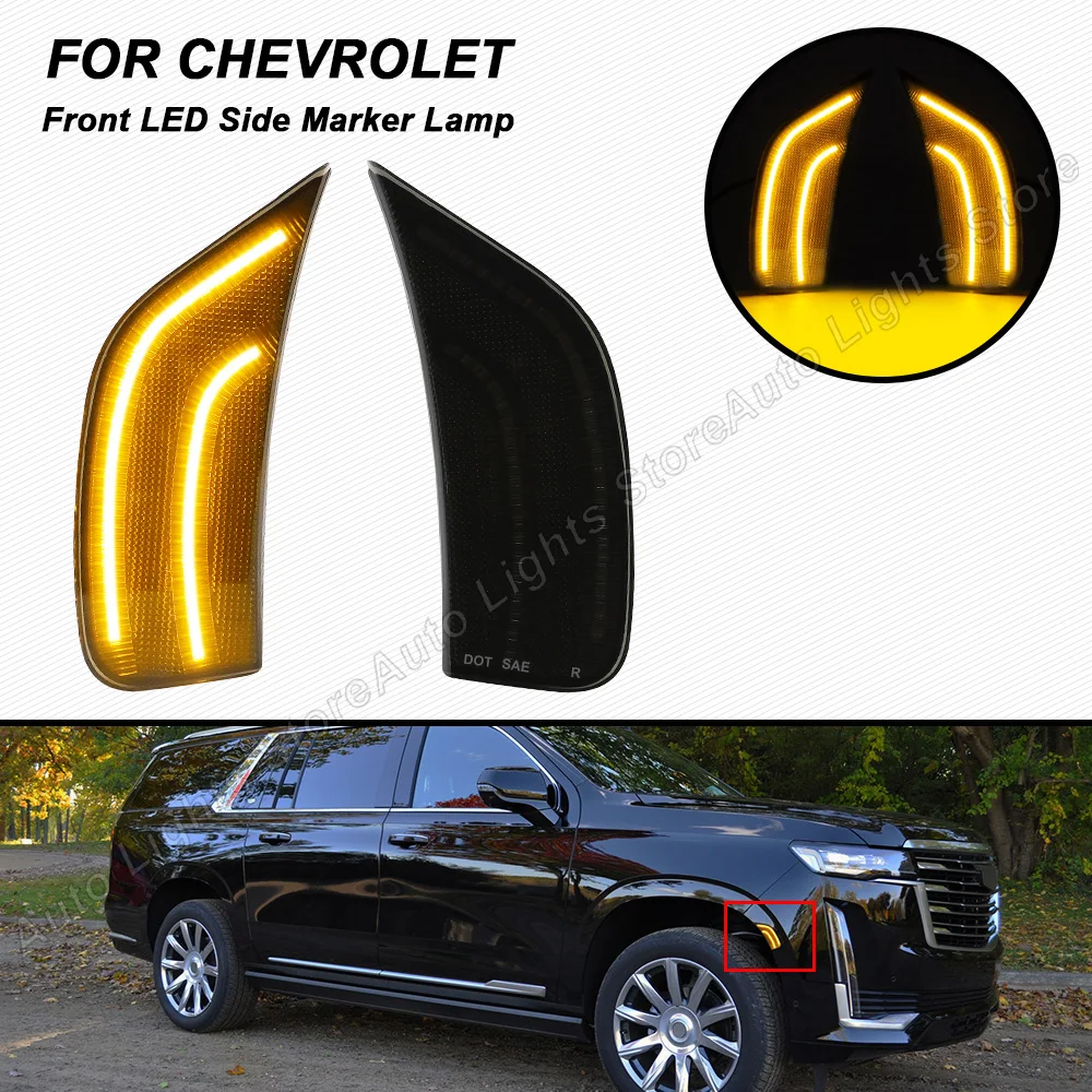 

Front Bumper Lamps For Chevrolet Tahoe Suburban 2PCS Smoke LED Side Marker Lights For Cadillac Escalade ESV For GMC Yukon XL