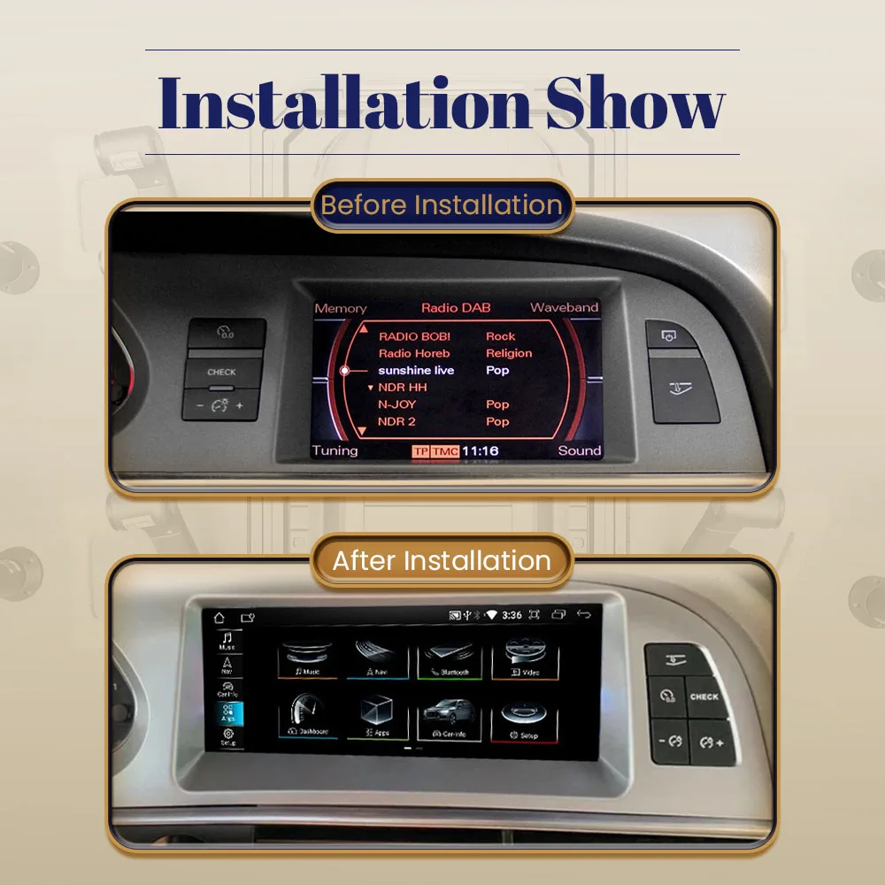 BONROAD inalámbrico CarPlay y Android Auto pantalla táctil Radio de coche para Audi A6 C6 4F 2005-2015 navegación GPS reproductor Multimedia 2