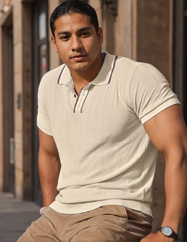 Men's Knitted Short Sleeve Textured Pullover Sweater, Stylish and Comfortable, Suitable for Casual Spring and Summer Wear