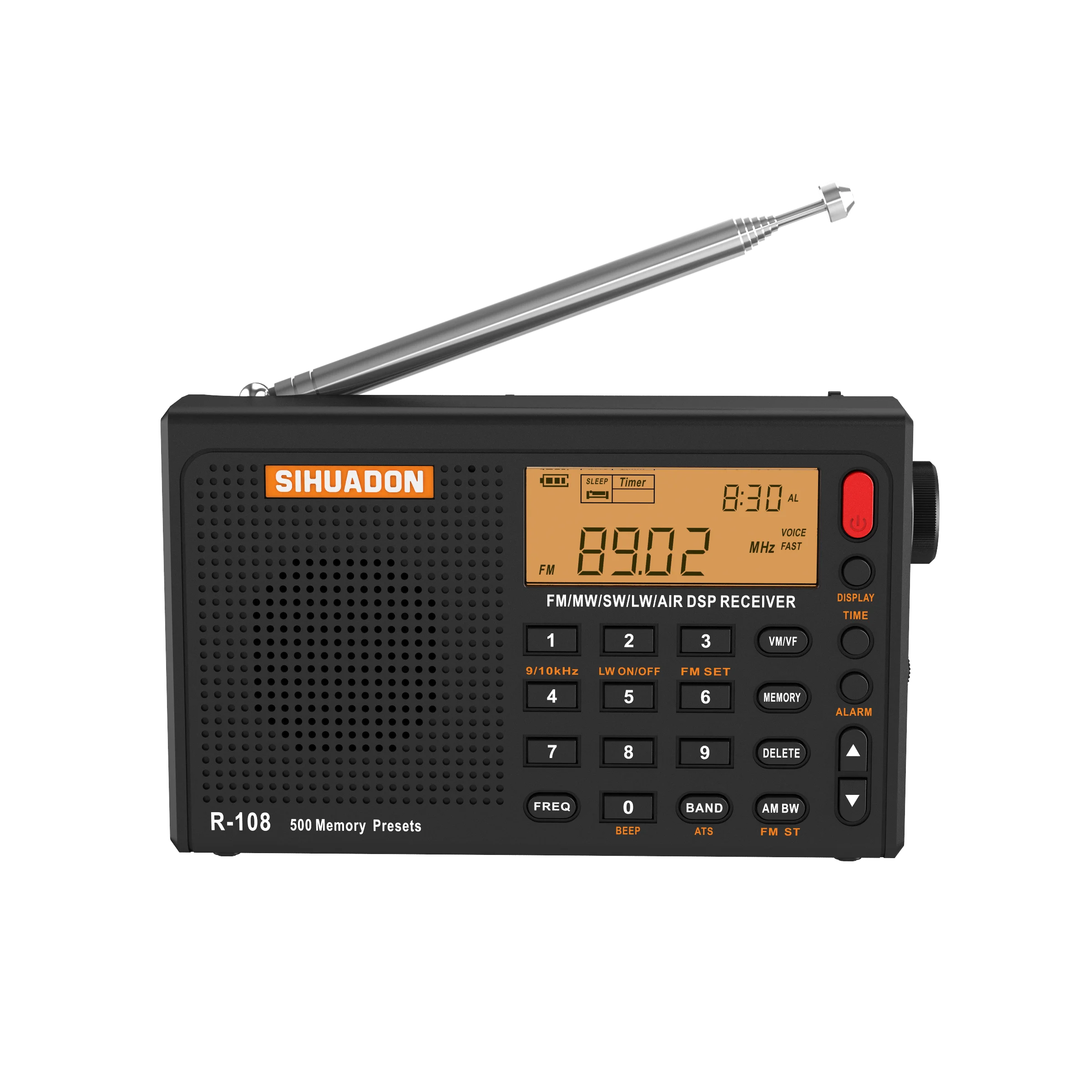 Sihuadon-ポータブルデジタルラジオシステム,R-108ラジオ,FMレシーバー,アラーム,機能ディスプレイ,温度スピーカー