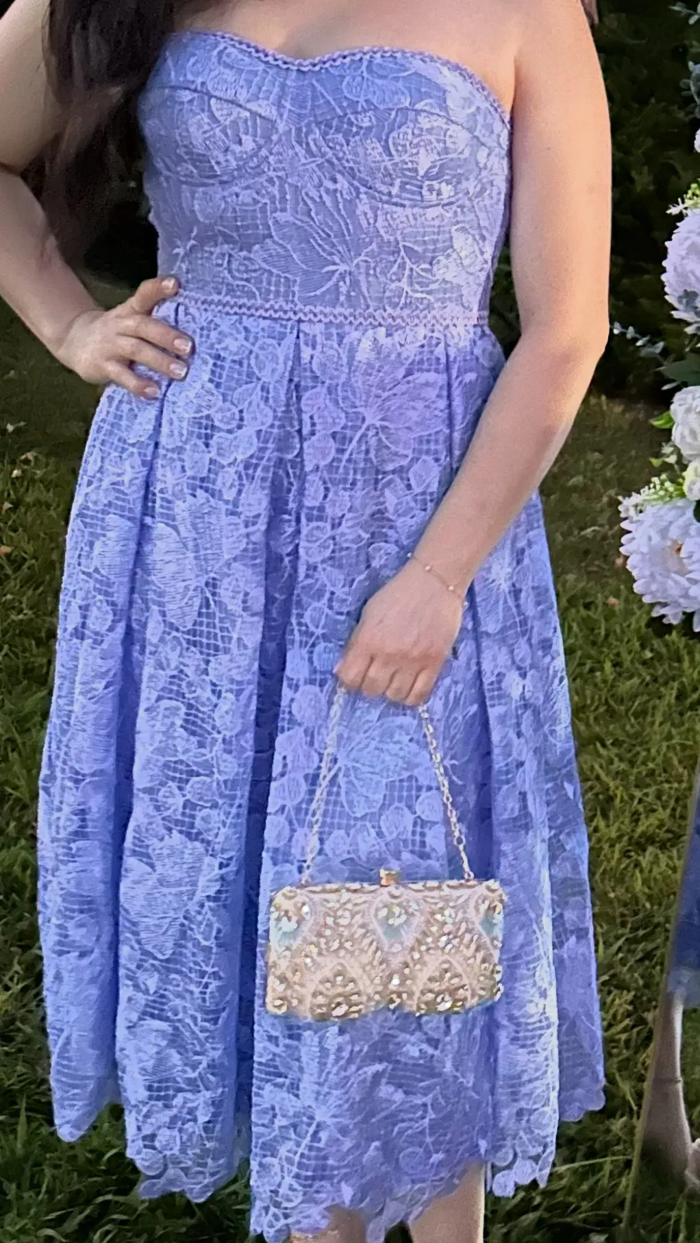 Lace Elegance Summer Evening Dress - Strapless Floral Charm photo review