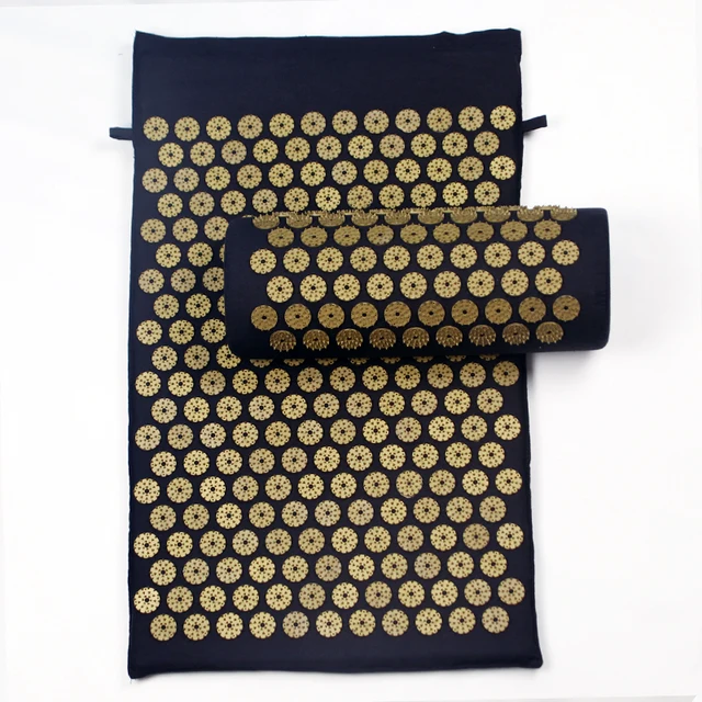 Black Gold Acupuncture Massage Mat & Pillow Set Free Storage Bag 3