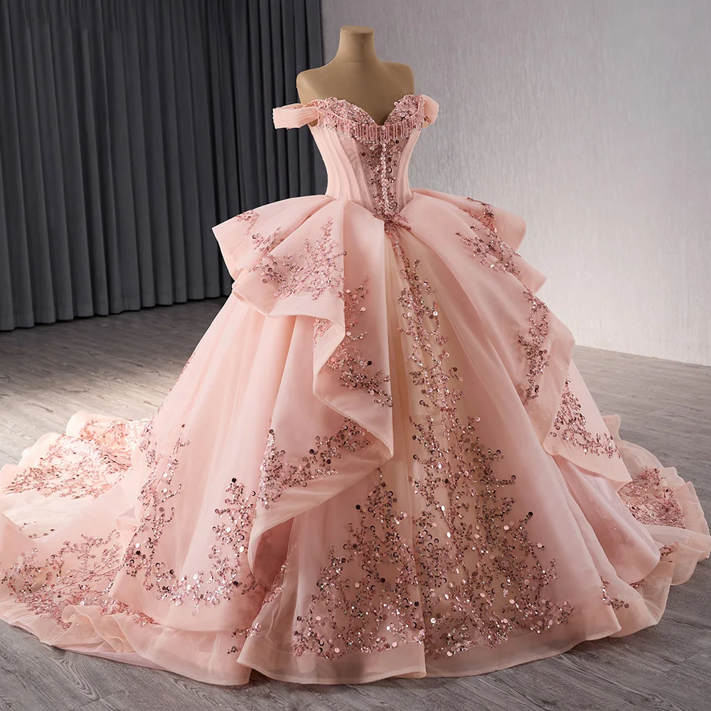 sweet 16 dress Gorgeous Blush Pink 3D Floral Prom Dresses Sweet 16 Dress ARD2161 main image 0