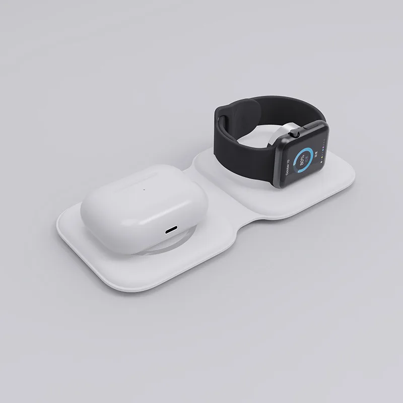 

Folding 15W Double Wireless Charger Pad For Iphone 12 13 14 Pro Fast Charging Dock Station For AirPods Apple Watch 5 6 7 8