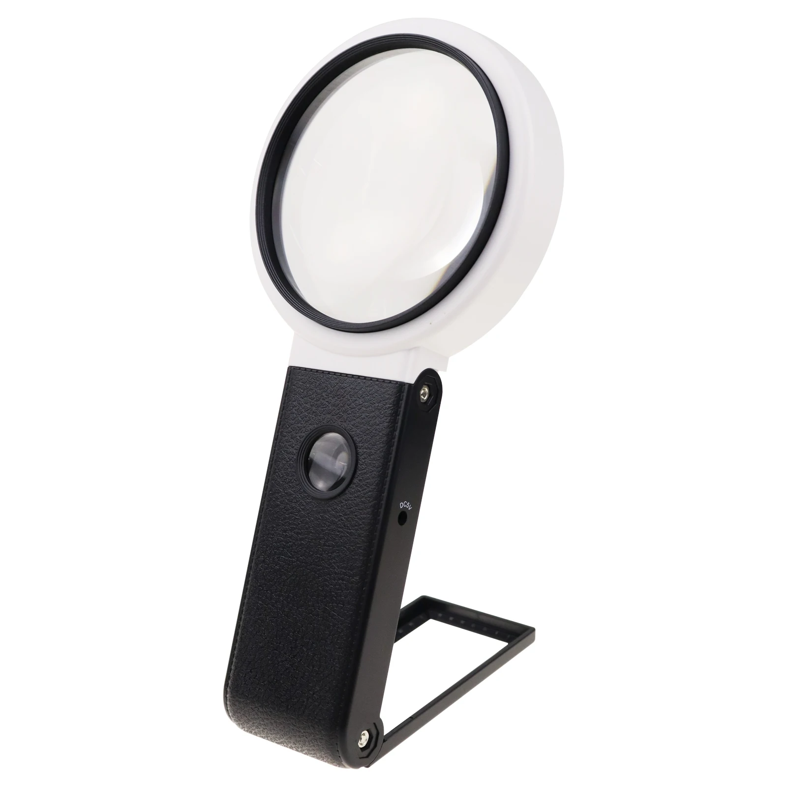 

10X 25X Foldable Handheld Magnifying Glass W/ Light & Stand, 5LED & 2UV Light Illuminated Magnifying Glass, Hands Free Magnifier