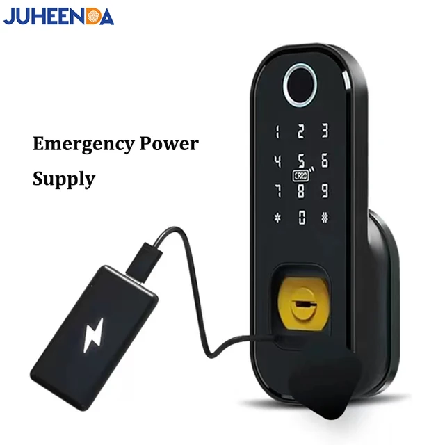 No Wiring Waterproof Tuya Wifi Smart Lock Digital Code IC Card TTLock App Fingerprint Rim Lock For Home Wooden Metal Gate Door 4