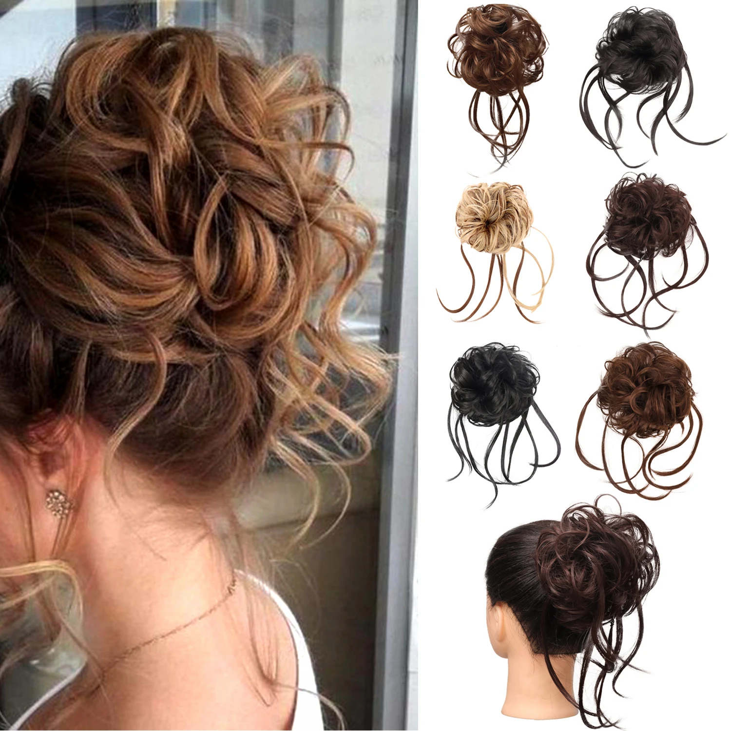 

Messy Bun Hair Piece Super Long Tousled Updo Hair Bun Extensions Wavy Hair Wrap Ponytail Hair Scrunchies with Elastic Hair Band