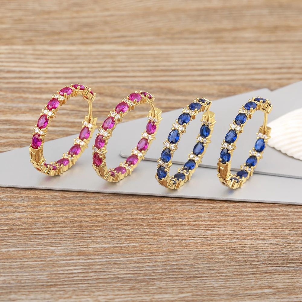 AIBEF Luxus Große Kreis Runde 4 Farben Strass Kupfer Zirkonia Ohrringe Frauen Minimalistischen Vergoldet Zubehör Party Geschenk