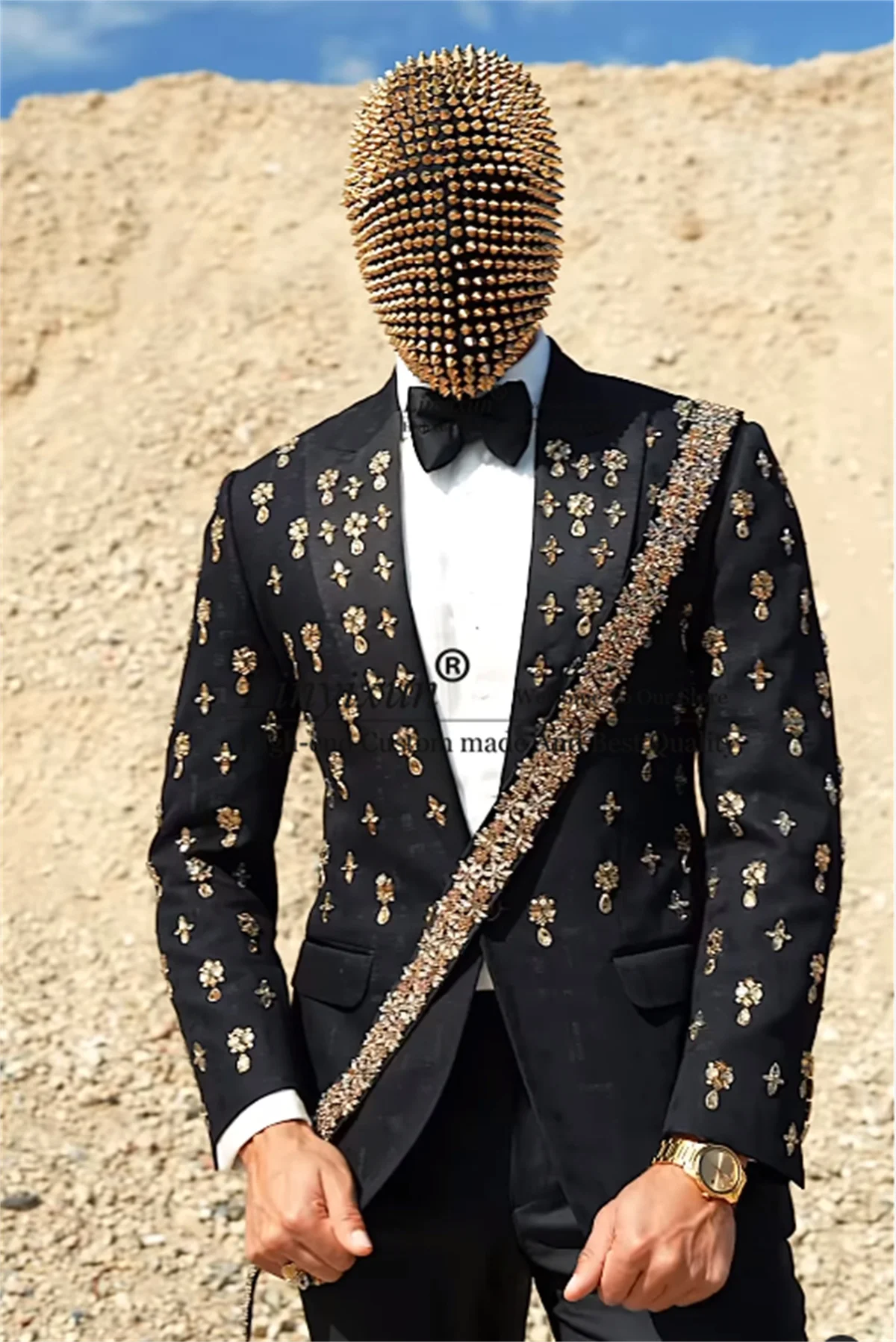 Customized Beaded Men Suits Double Brested Groom Tuxedos 2 Pieces Set Wedding Male Party Blazer Slim terno masculinos completo 2