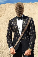Customized Beaded Men Suits Double Brested Groom Tuxedos 2 Pieces Set Wedding Male Party Blazer Slim terno masculinos completo 2