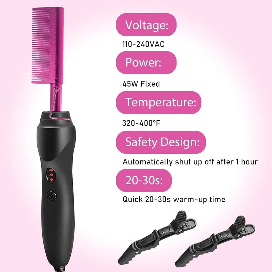 GOIPLE Hot Comb Hair Straightener Electric Heating Comb Fast Heating Slick Women Broken Flyaway Hair Wax Stick for Hair Styling 2