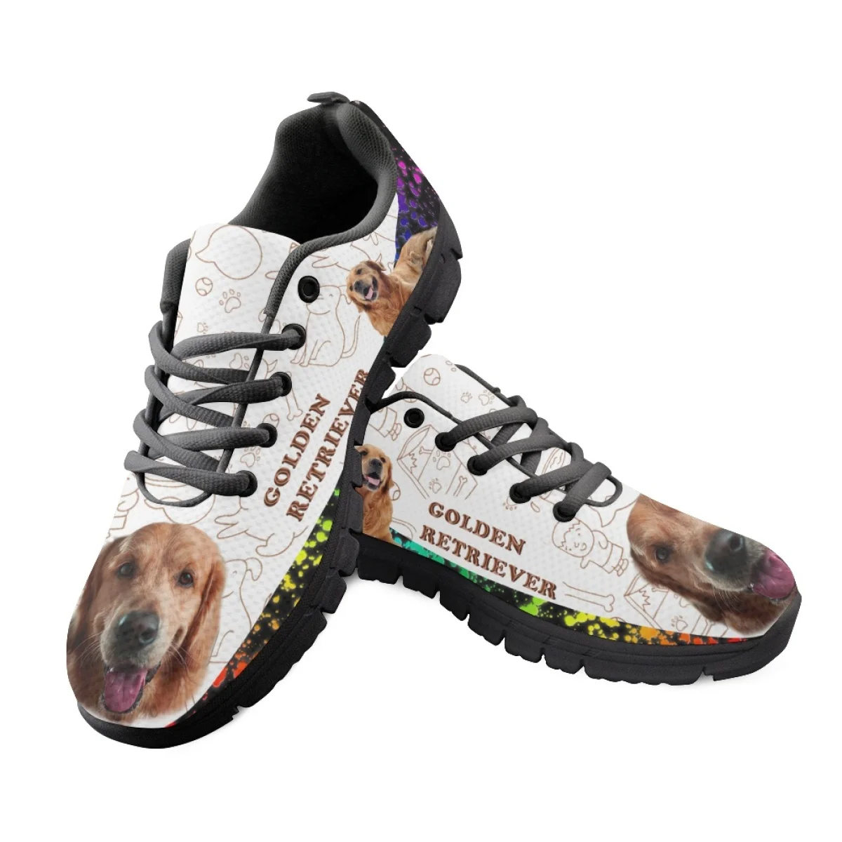 INSTANTARTS Brand Design Women's Casual Sneakers Golden Retriever Print Ladies Non-Slip Running Shoes Lightweight Flat Shoes Hot
