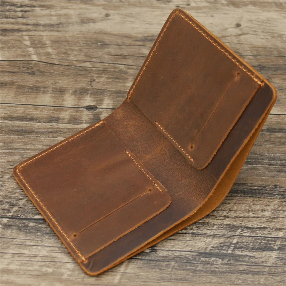Minimalism Genuine Leather Crazy Horse Hand-made Men's Purse Vintage Card Holder Wallet Dollar Purses Money Clip 5