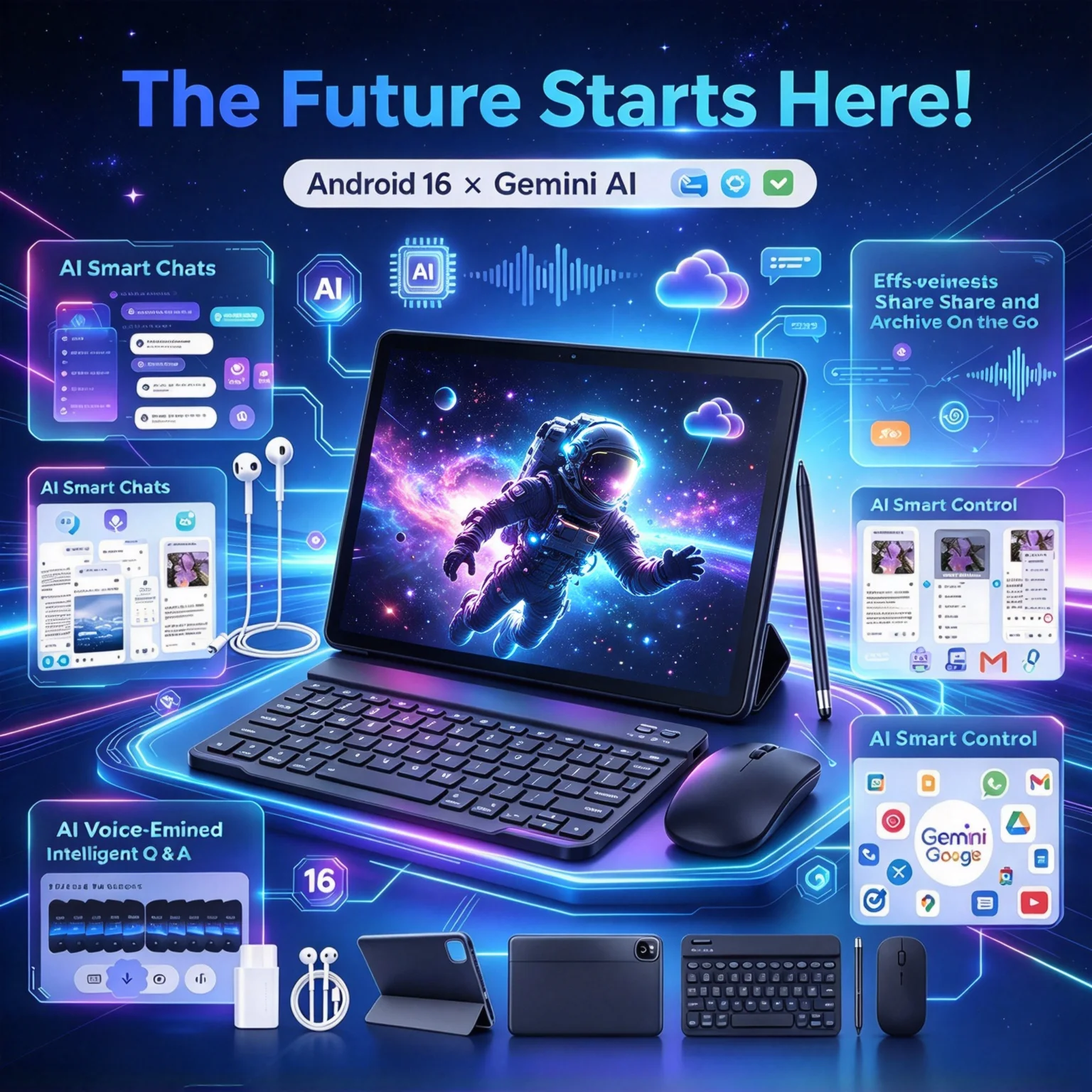 URAO X6ProL 10.1 Inch Android 16 AI Tablet PC 36GB(6GB+30GB) RAM 256GB ROM IPS Display A537 Octa‑Core 1TB TF Expand 6000mAh Battery WiFi 6 Full Kit with Keyboard Mouse Stylus Case Earphone for Study Work Entertainment Tablet Android