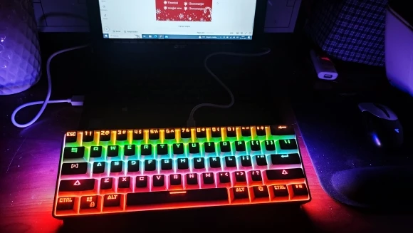 MUCAI-miniteclado mecánico MKA610 para juegos, USB, interruptor rojo, 61 teclas, Cable desmontable, para ordenador, PC y portátil photo review