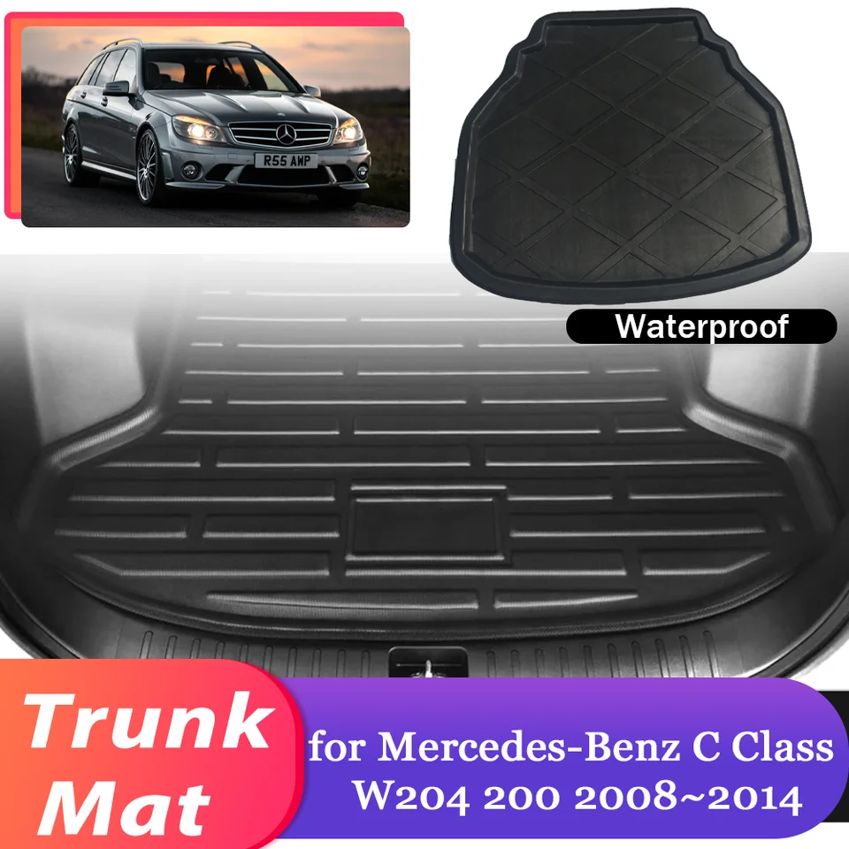RECAMBO Rubberen matten & kofferbakkuipset geschikt voor Mercedes C-klasse | W204 limousine | BJ 2007-2014 - 100% precies passende autovloermatten en kofferbakmat van hoogwaardig antislip TPE - zwart