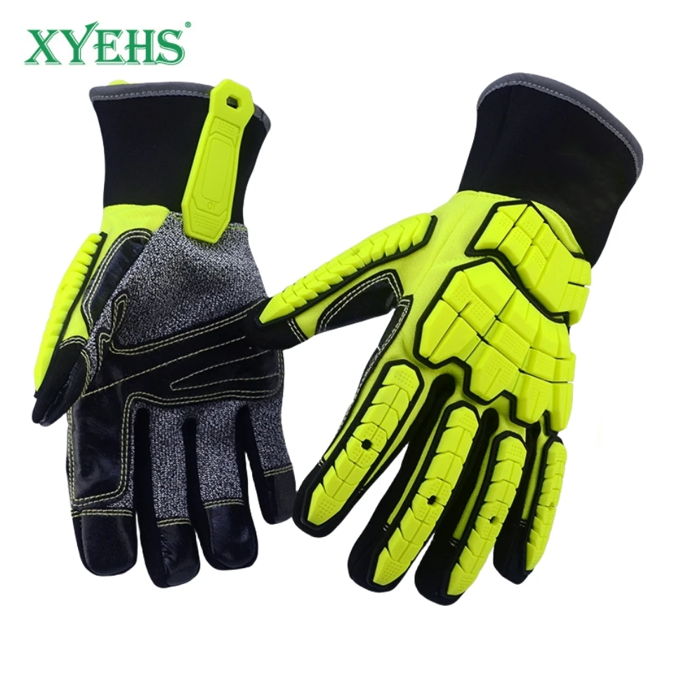 XYEHS ANSI Cut A5 Rescue Extrication Safety Work Gloves TPR Knuckle & Fingers Impact Oil & Water-Resistant w/ Reinforced Palm