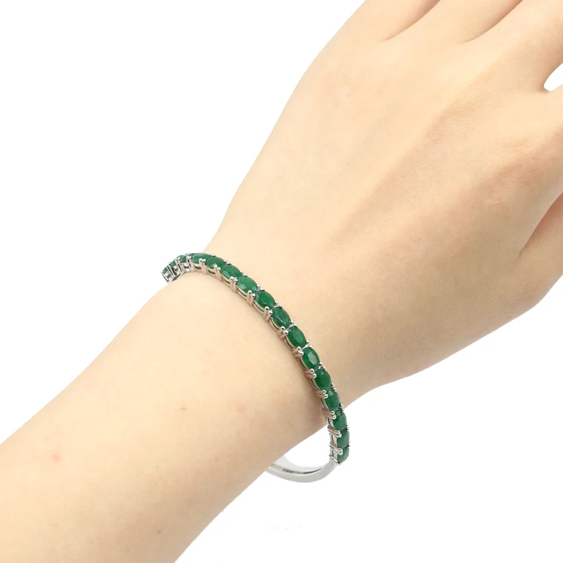 Real Verde Esmeralda Vermelho Rubi Prata Bangle,