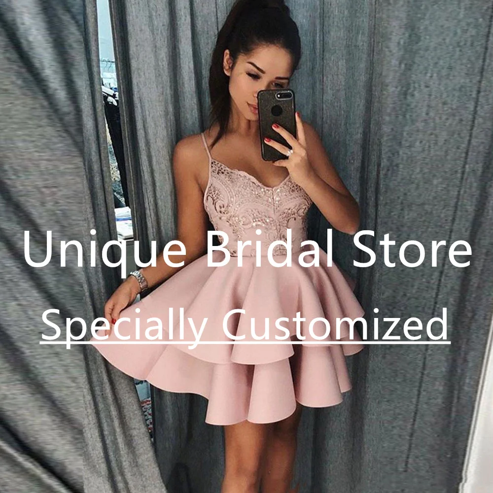 

Satin Mini Cocktail Dresses Woman Summer Ruffle Sequin Tiered Sleeveless Spaghetti strap Short Elegant Homecoming