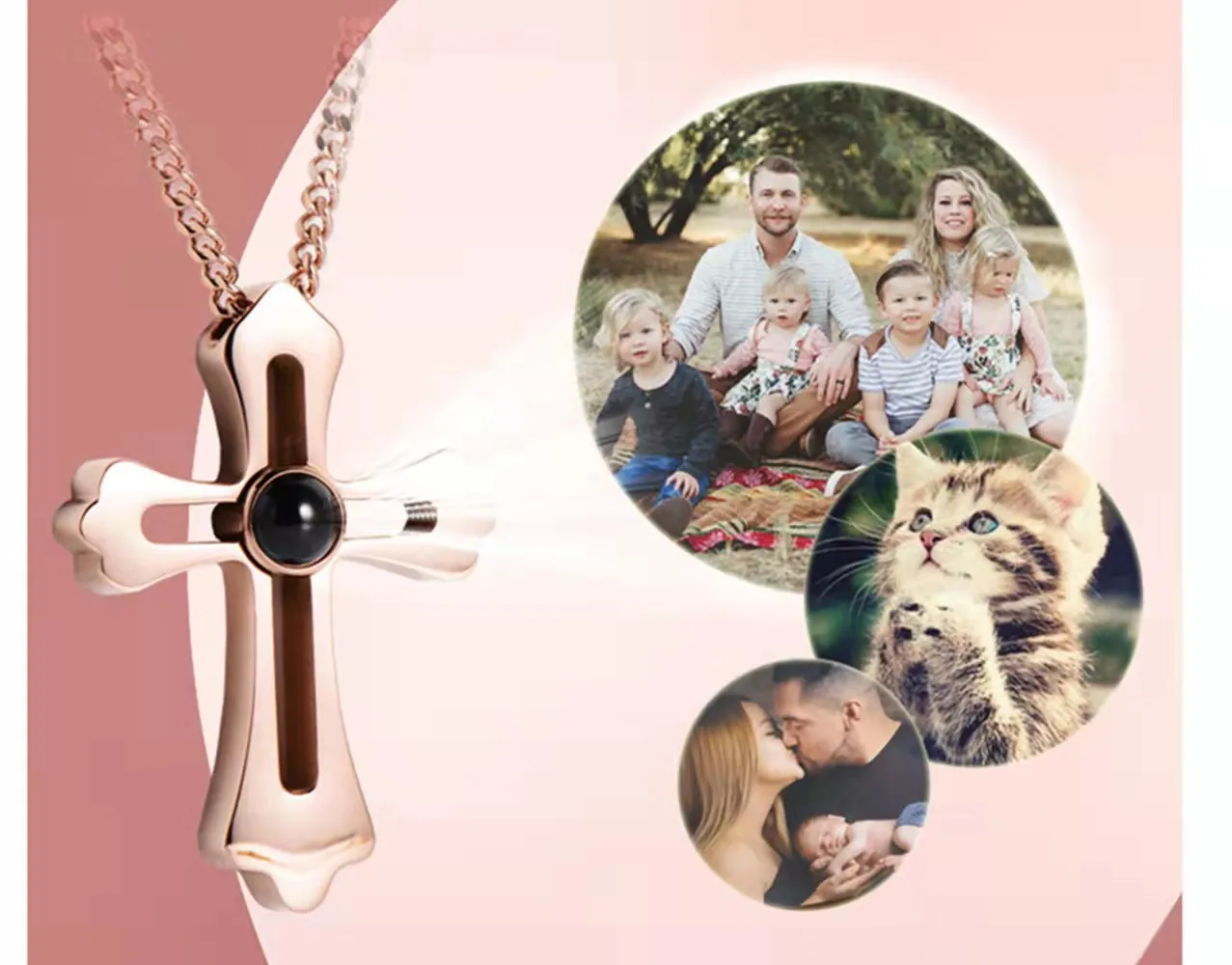 Custom Photo Projection Cross Pendant Necklace with Gift Box for Women Mom Girlfriend Birthday Lover DIY Picture Memory Jewelry