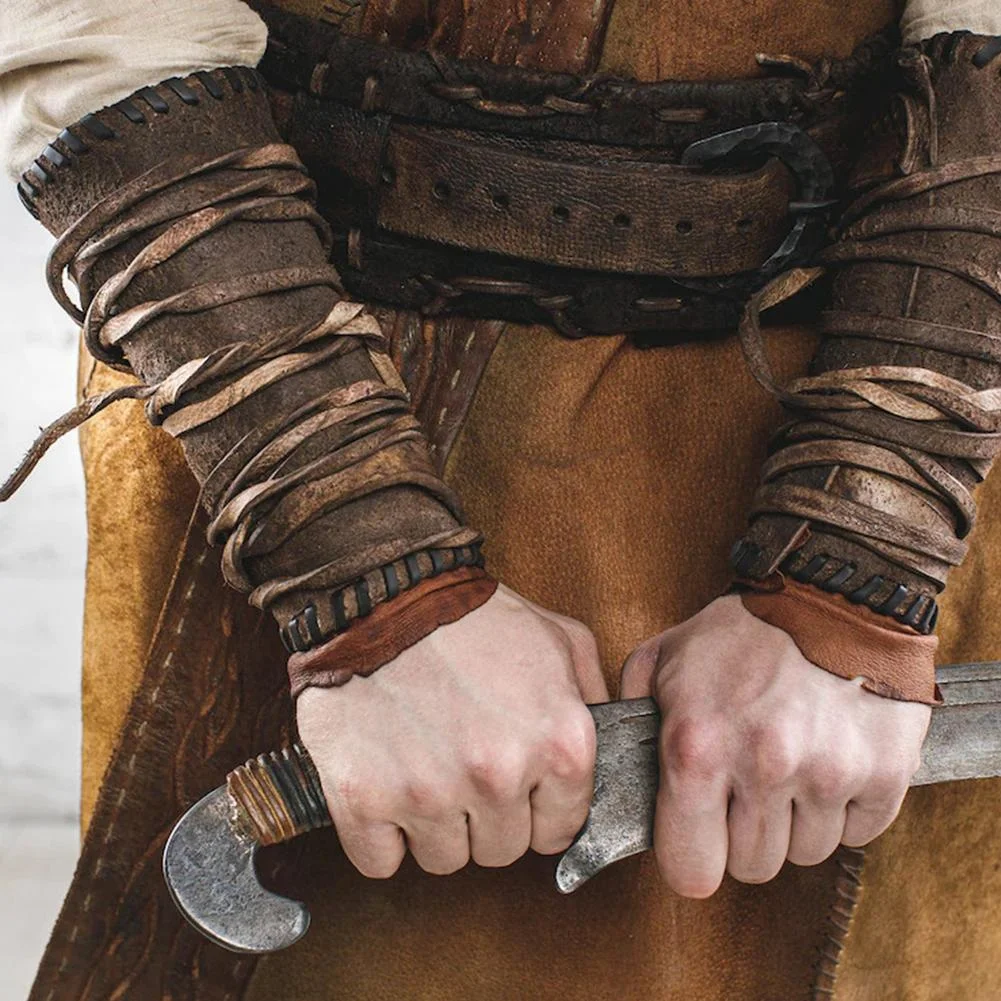 

Medieval Arm Bracers PU Leather Wrist Cuff Armband Arm Armor Punk Renaissance Cosplay Larp Accessories Arm Guards