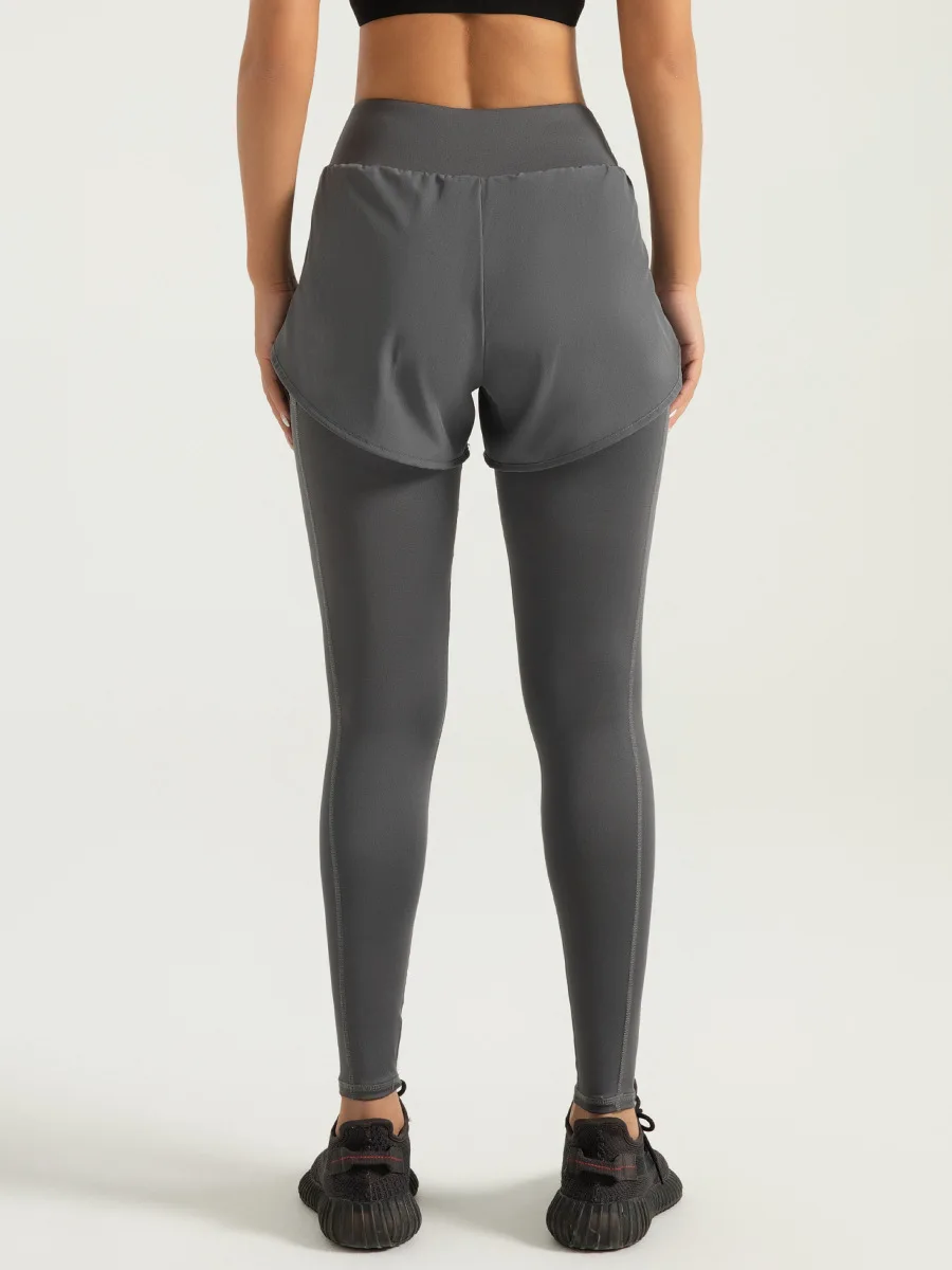 Yoga gym quick-drying fake two-piece pocket yoga pants high waist hip lifting running fitness sports tight trousers