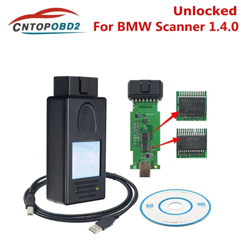 BMW Scanner 1.4.0 FTDI Chip OBD2 Code Reader Unlock Version OBD2 Diagnostic Interface For BMW Series 1.4 Multi-Functions obd2 scanner obd code reader system diagnostic tool