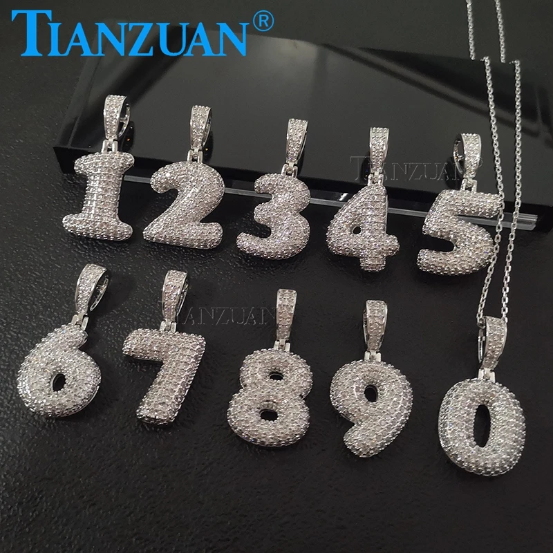 

0-9 Name Numbers Pendant Iced out Rock Necklaces Charm For Men Women 925 Sterling silver Moissanite Hip Hop Jewelry Gifts