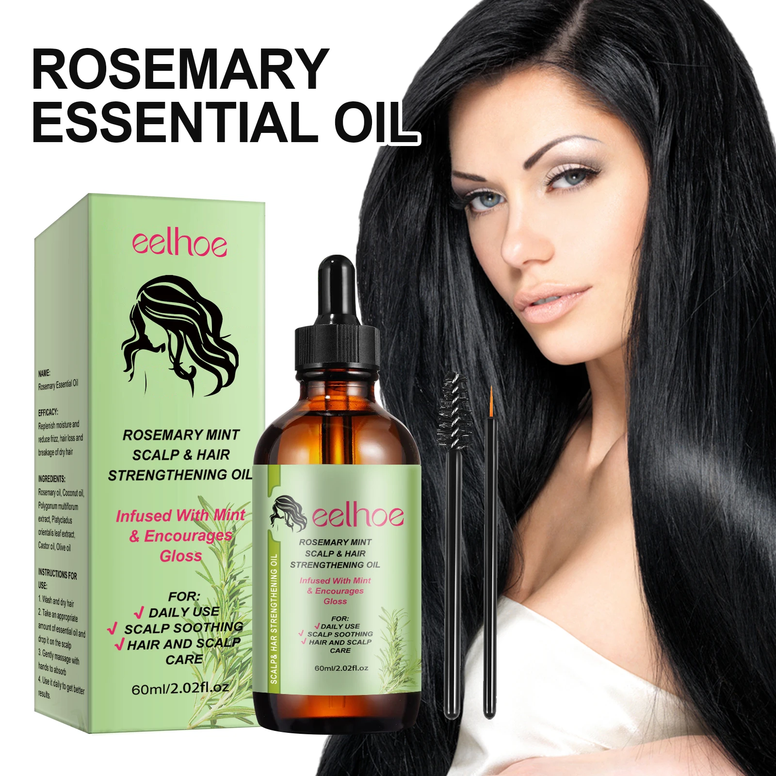 Rosemary Hair Care Products Promote Hair Growth Nourishing Saver Relieve Scalp Tension Mint Scalp Best Hair Oil With Brush - Image 3