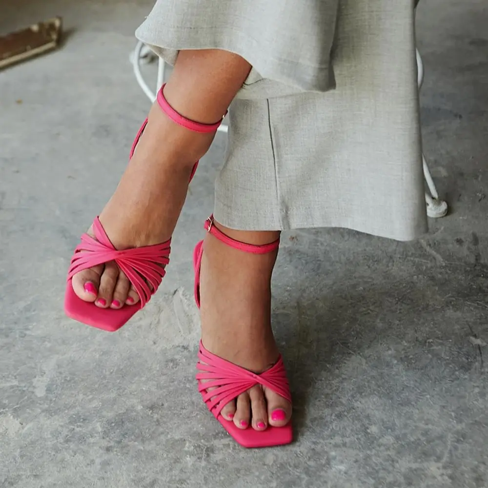 

Werner Interior Quality Artificial Leather Outer Textile Thin High Heel Ankle Strap Thin Striped Women's Sandals Fuchsia Pink Be