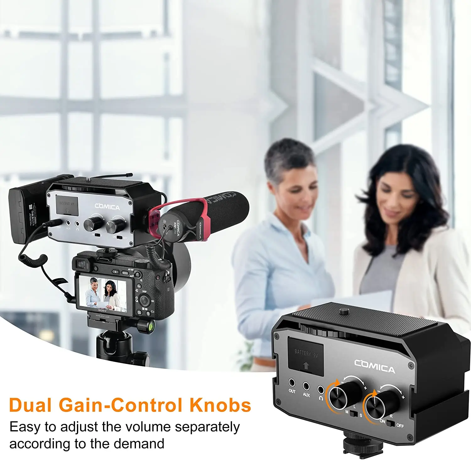 XLR Audio Mixer, COMICA CVM-AX3 Dual XLR/6.35mm/3.5mm Video Audio Mixer, Camera
