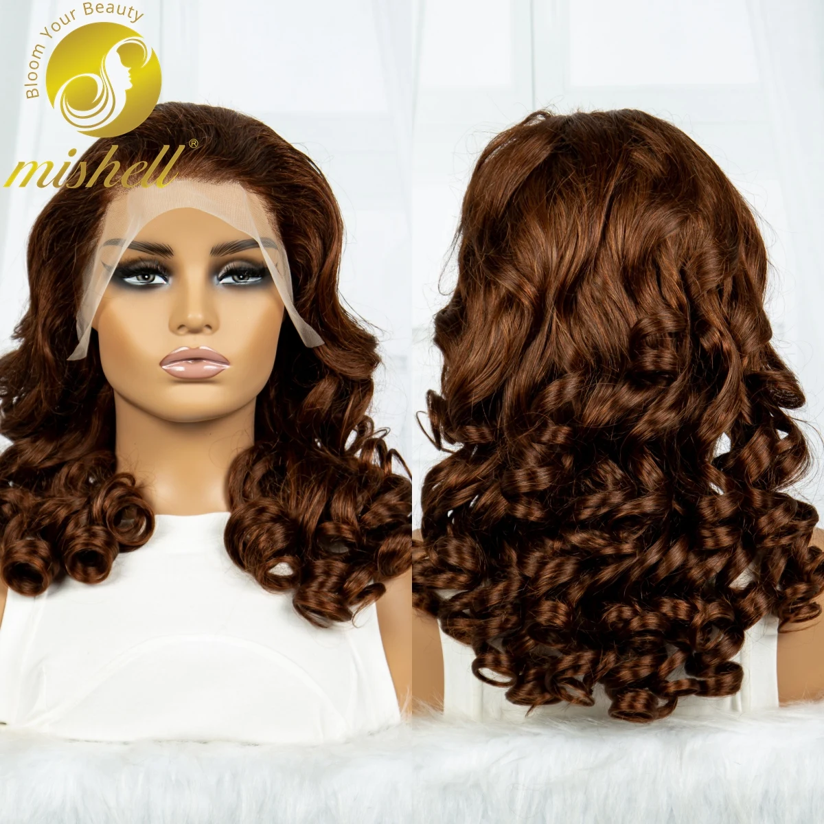 

300% Density 18 Inch Bouncy Curly Brown Human Hair Wig 13x4 Transparent Lace Wigs Brazilian Remy Human Hair Wigs for Black Women