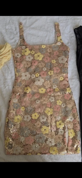 Weird Puss Colorful Flower Print Mini Dress Women Sequins Patchwork Skinny Backless Sleeveless Vacation Trend Elegant Outfits photo review