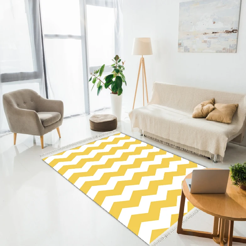

Zigzag Lattice Pattern Carpet, Yellow and White Area Rug, Geometric Decorative Floor Carpet, Living Room Decor, Non-Slip Carp