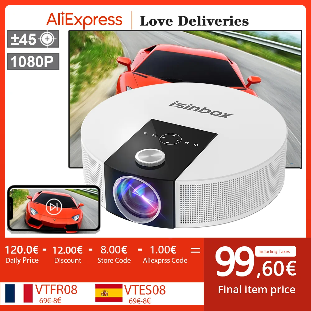 Proiettore Isinbox Q10 Android 9.0 5G Wifi Full Hd Nativo 1080P Proiettore 4K Video Movie Led Bluetooth Home Cinema Proiettori