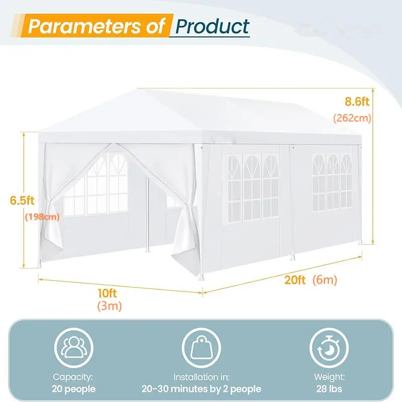 PHOEBE CAT Partyzelt, Pavillon Gartenpavillon Wasserdicht Gartenzelt Faltpavillon Mit 4 Seitenteilen Bxt 300 X 600 Cm S0c1f042