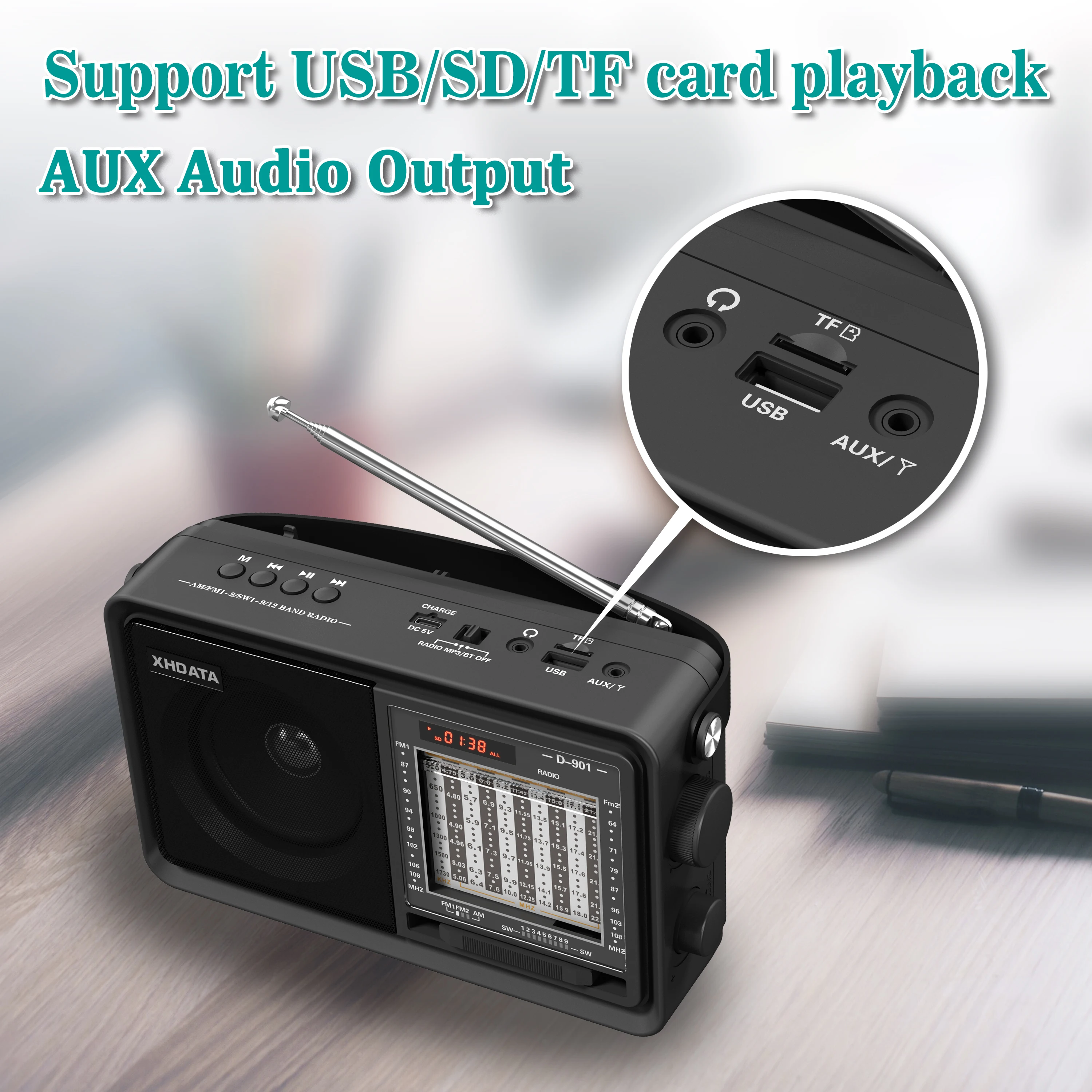 XHDATA D-901 AM FM Radio DSP Portable SW Shortwave Radio Receiver