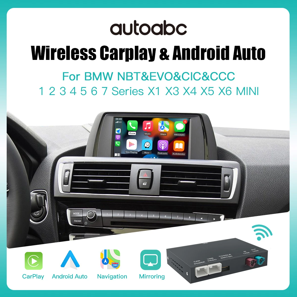 

Беспроводной автомобильный декодер CarPlay для BMW, декодер для BMW NBT/CIC/EVO/CCC 1 2 3 4 5 7 серии E70 F10 X1 X3 F25 F26 F48 MINI X4 X5 X6 F56 F15 Android