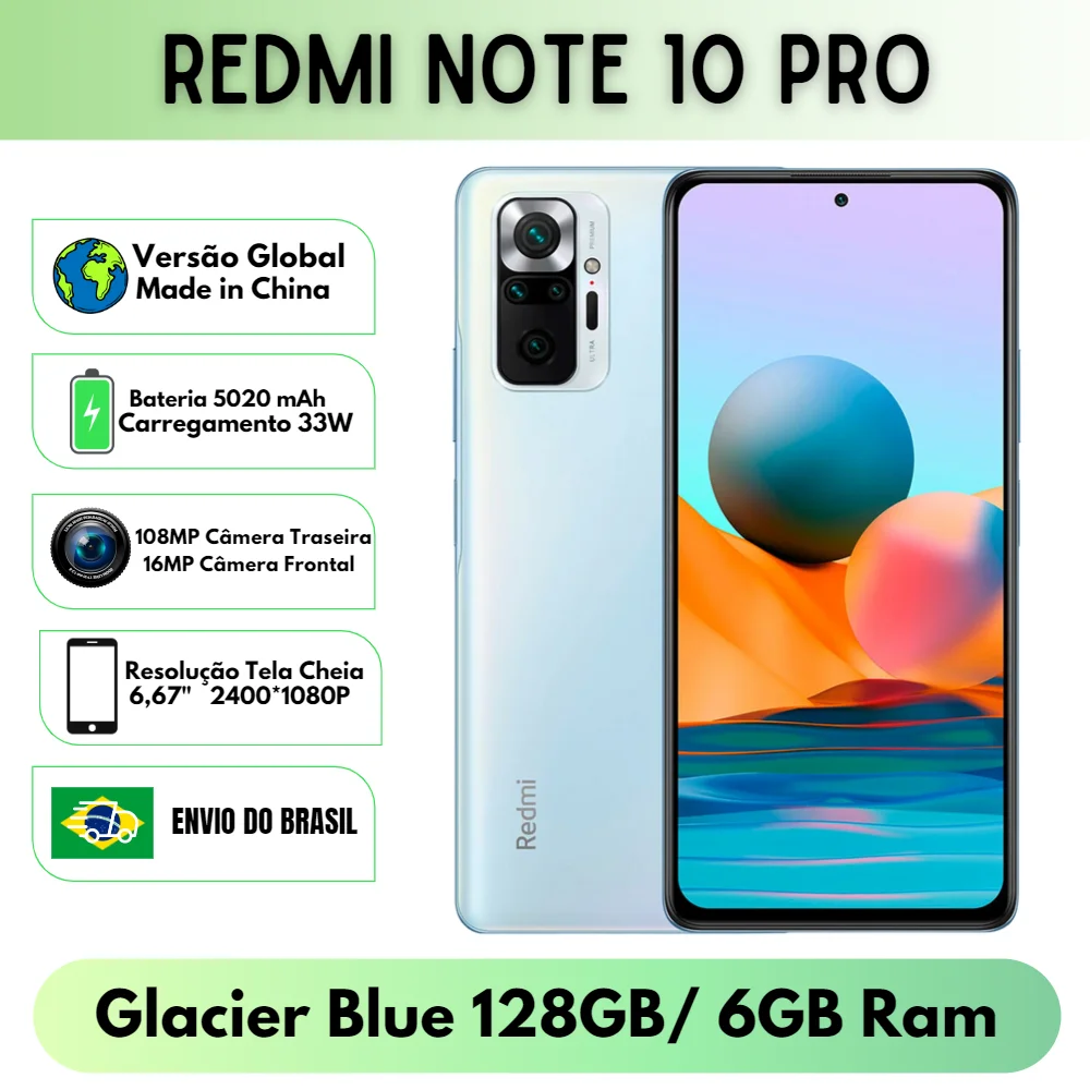 Xiaomi Redmi Note 10 Pro 128GB 6GB RAM GSM Unlocked - Glacier Blue 