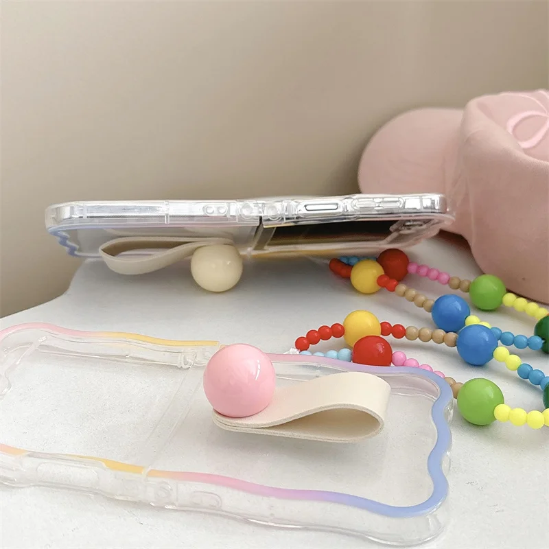 Chic Ring Phone Case with Chain Strap and Wavy Silicone Frame Design