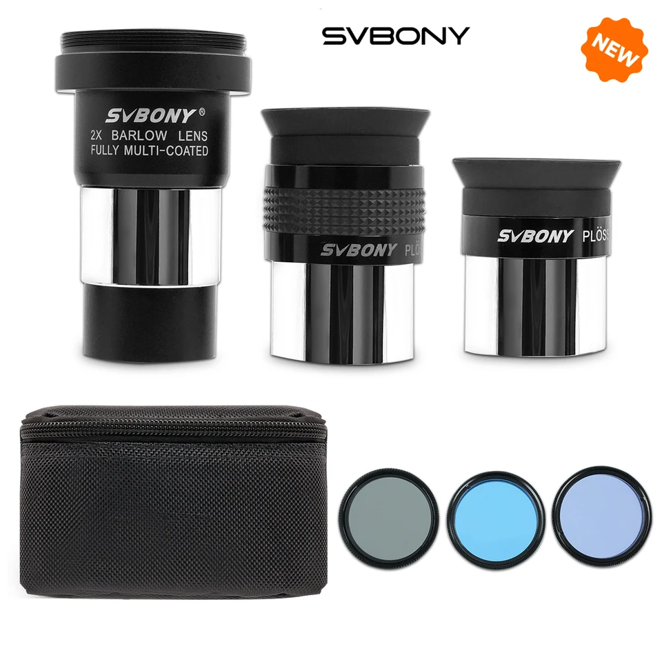 Kit Oculaires SVBONY SV233 : 6mm/17mm Plossl + Lentille Barlow 2x + Filtres