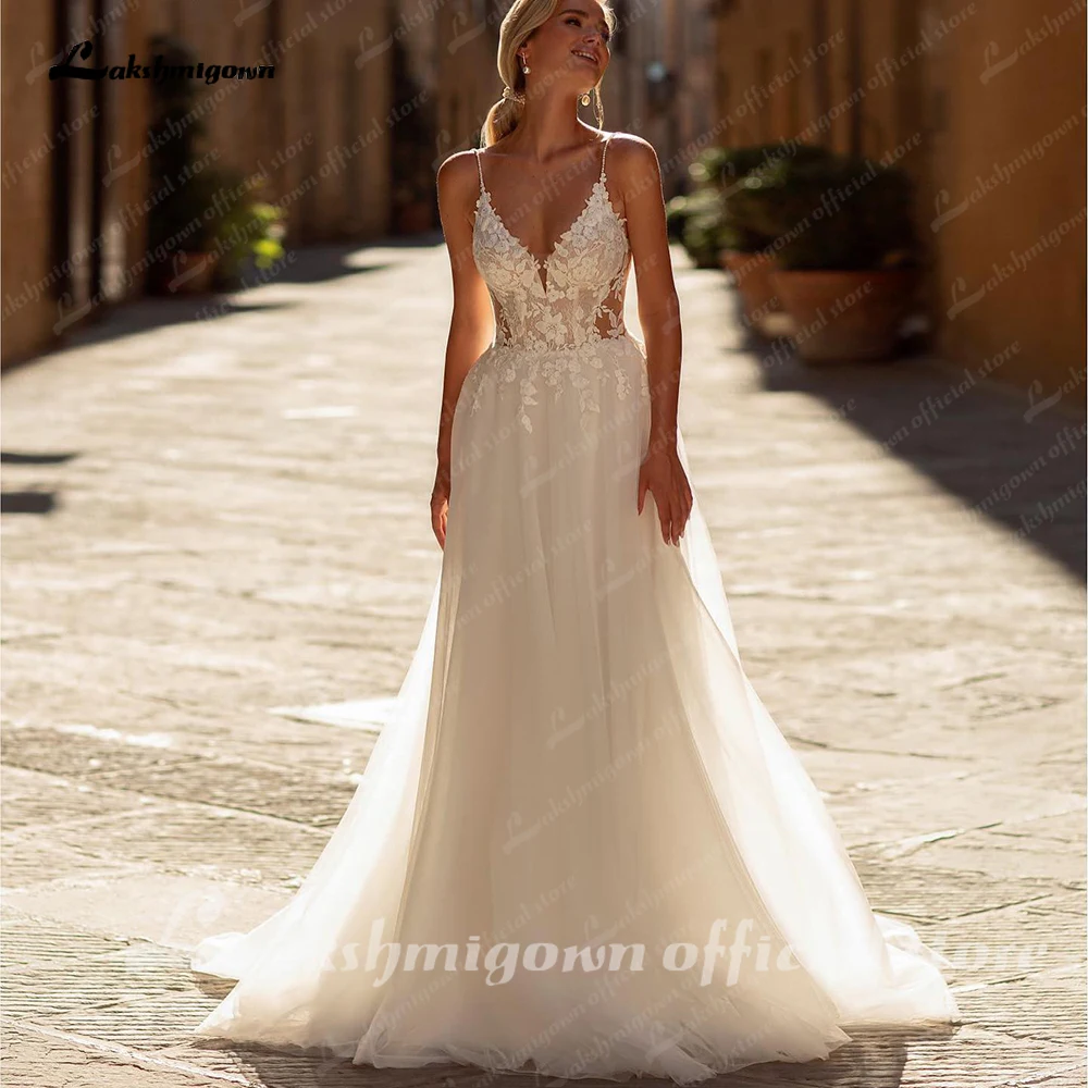 Lakshmigown Bohemain Wedding Dresses Customized Backless Spaghetti Straps For Women Marriage A-LINE Appliques Vestidos De Novia 2