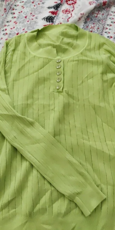 Knitted Women Sweater Button O-neck Pullovers Spring Autumn Basic Sweaters for Female Pullover Slim Solid Bold Stripes Tops photo review