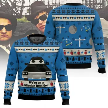 Blues Brothers We’re On A Mission From God Ugly Christmas Sweater Funny Holiday Party Pullover Plus Size Sweater for Xmas Gift