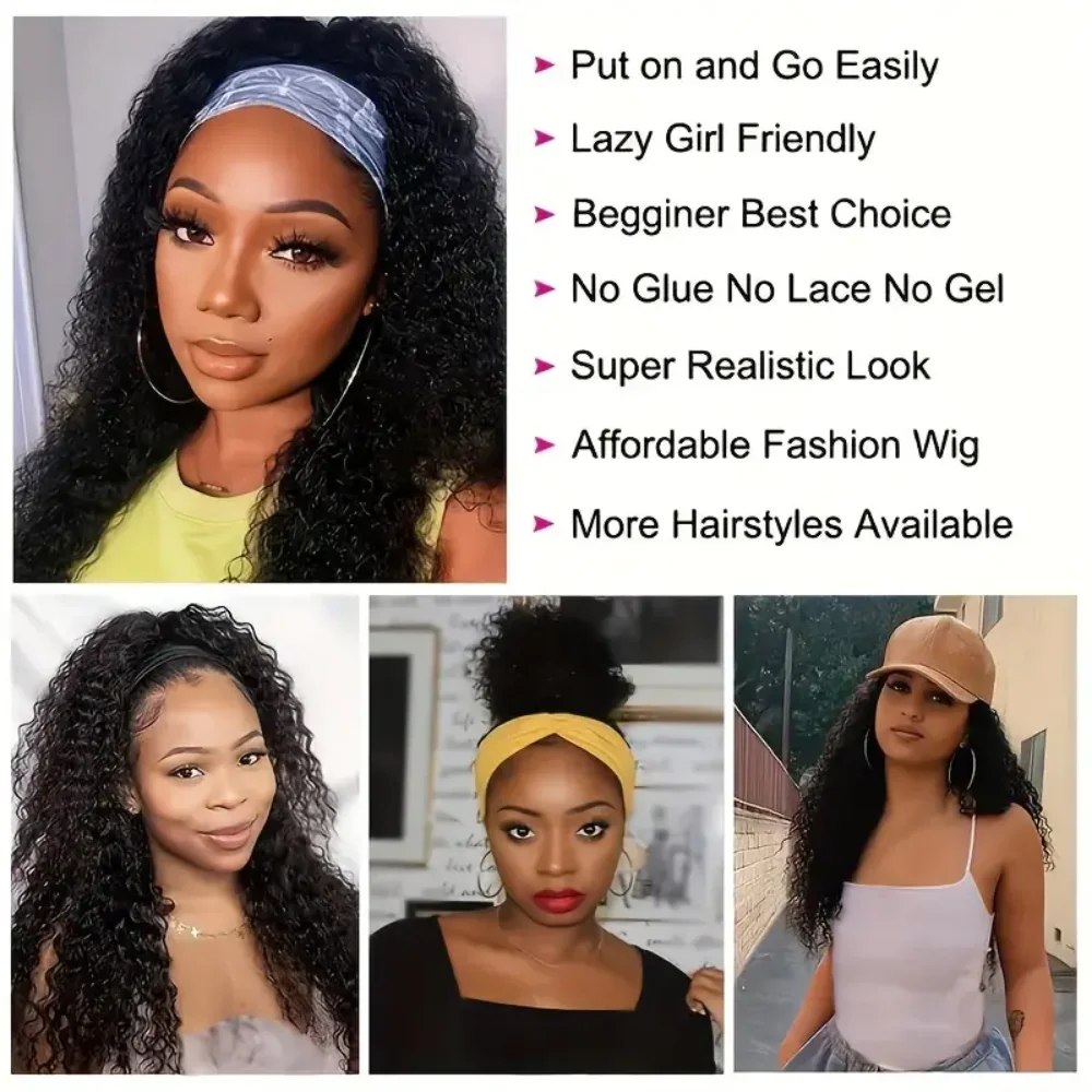 Human Hair Deep Wave Headband Wig For Black Women Glueless None Lace Front Wear And Go human hair wigs