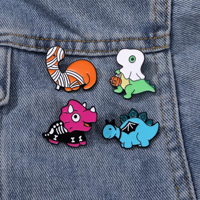 Cute Cartoon Dinosaur Enamel Brooch Creative Halloween Pumpkin